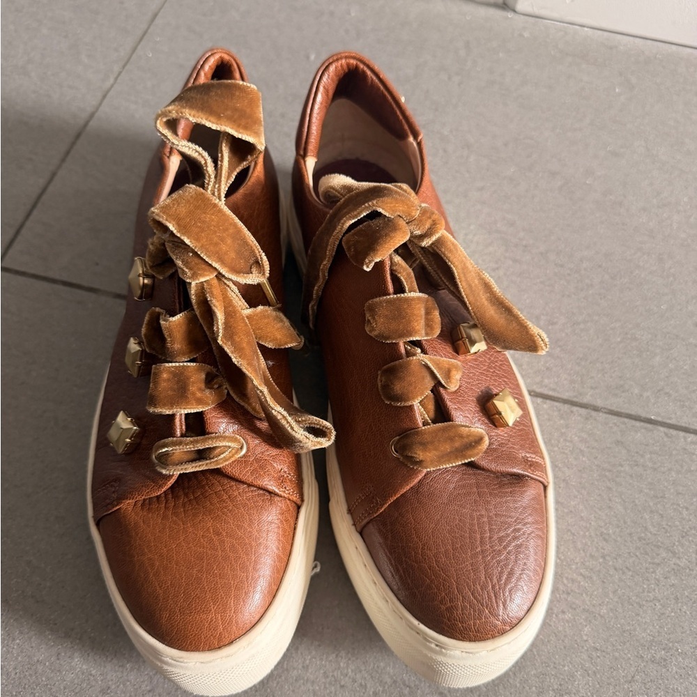 AGL made in Italy Brown Leather velvet Ribbon-Lace Sneakers platform sneakers - Picture 4 of 8
